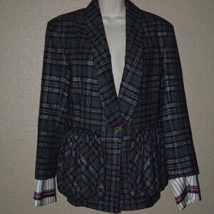 NWOT $1390 Sz 2 Hellessy Black Silve Plaid Blouse Sleeve Blazer Jacket